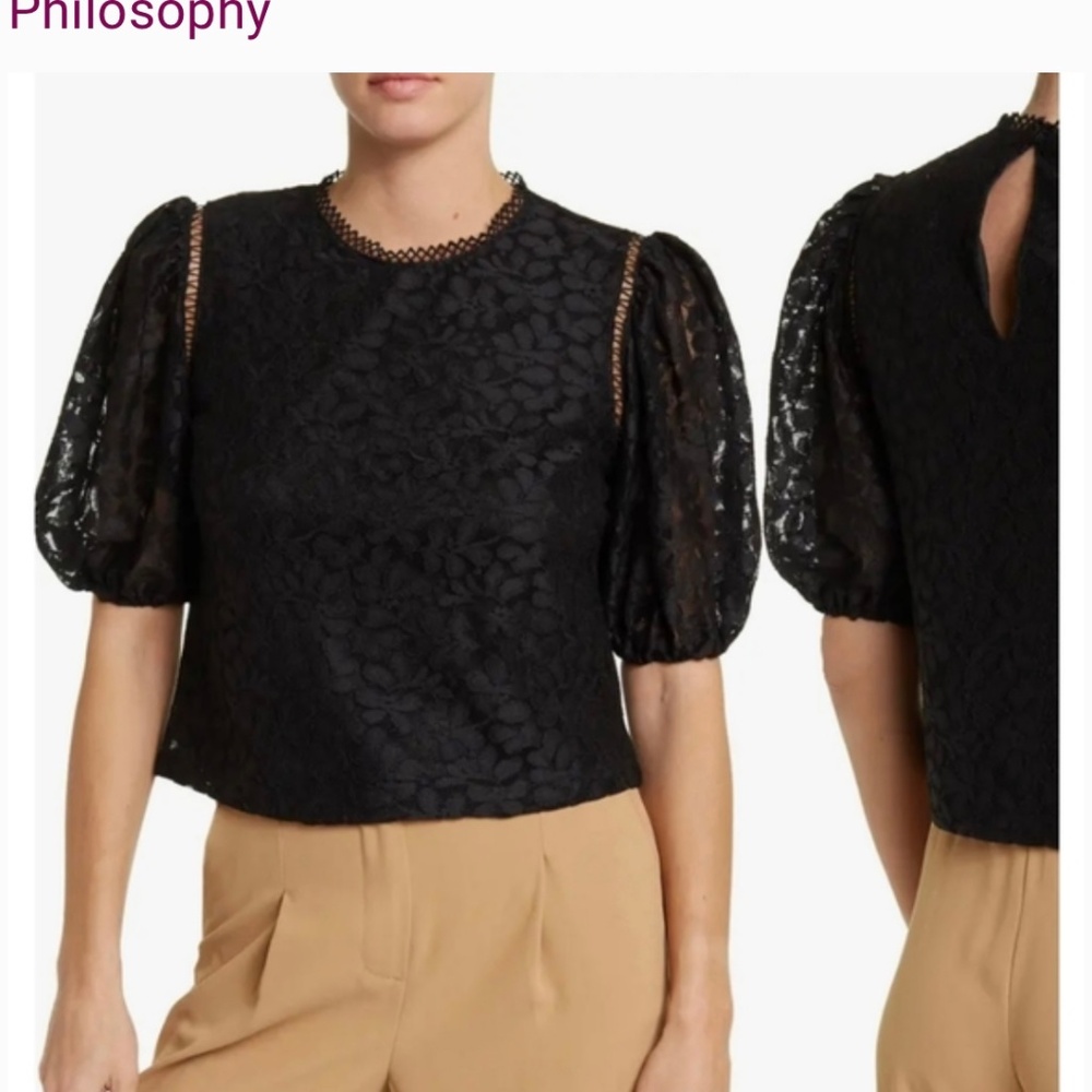 Black lace puff sleeve philosophy blouse